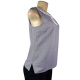 Talbots Womens Navy White Cotton Striped Sleeveless Top Petite Beaded Neck Sz S