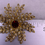 Vintage Gold Tone Womens Rhinestone Snowflake Brooch Jewelry Red/Multiple Stones