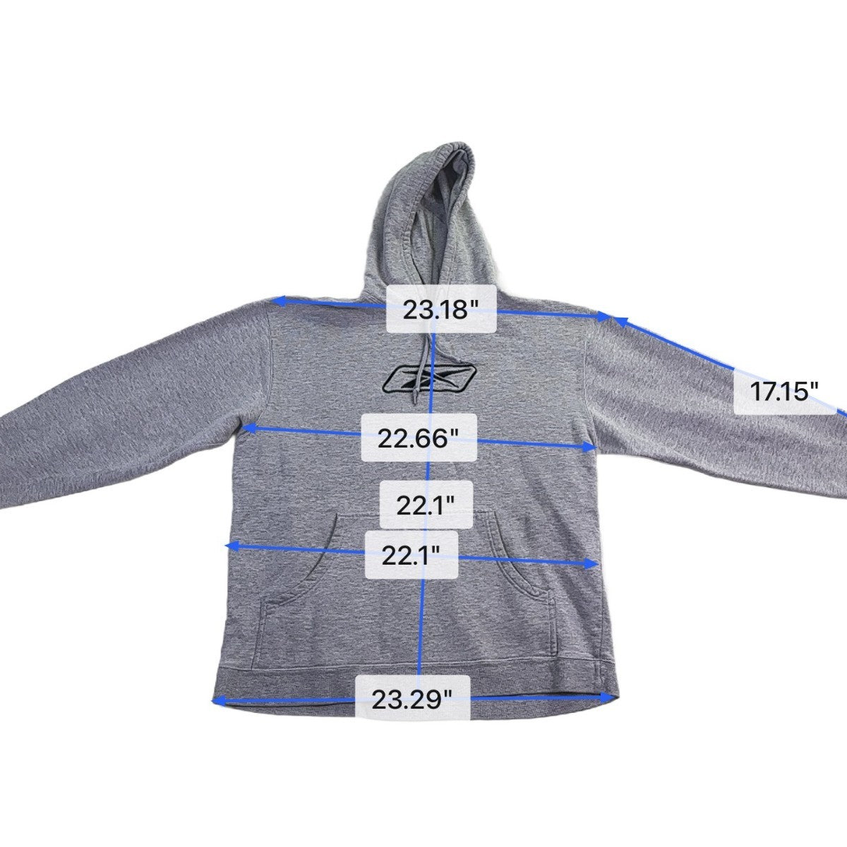 Reebok Grey Logo Hoodie Men’s Comfortable & Stylish Long Sleeves Size M