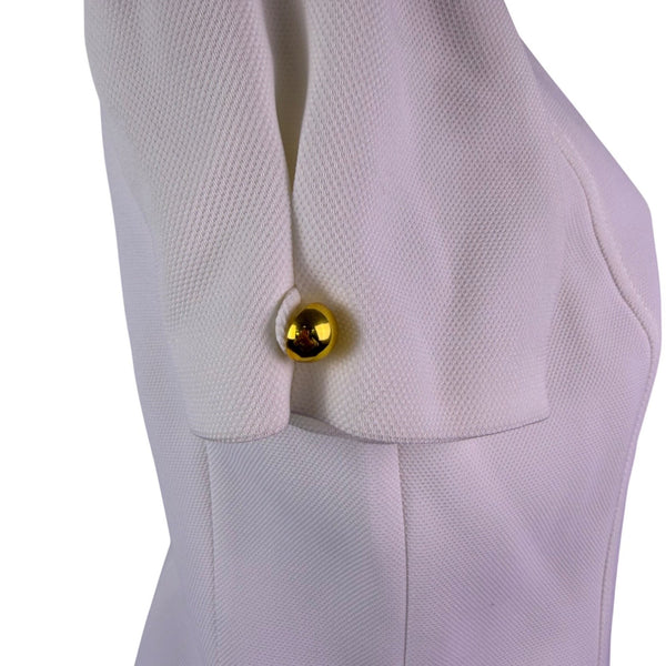 Tahari Womens White Polyester Short Sleeve Gold Button Detail Blouse Size 4