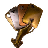 Vintage Victorian-Style Brass & Metal Multi-Tone Hand Holding Playing Cards Broo