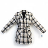 Ellen Ashley Womens Beige/Black Plaid Blazer Jacket Tie Waist Size M