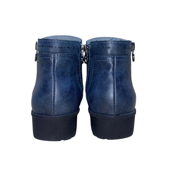 J Sport Women’s Blue Faux Leather Memory Foam Side Zip Jenna Ankle Boots Size 7M