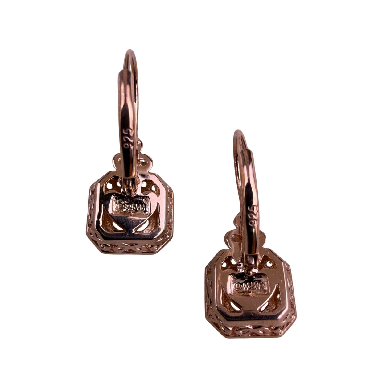 Sterling Silver 925 Women Rose Gold Tone Earrings With Clear CZ Stone