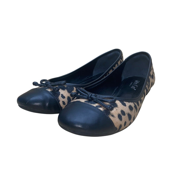Mr. Cat Women’s Beige & Black Animal Print  Leather Cap Toe Ballet Flats Size 10