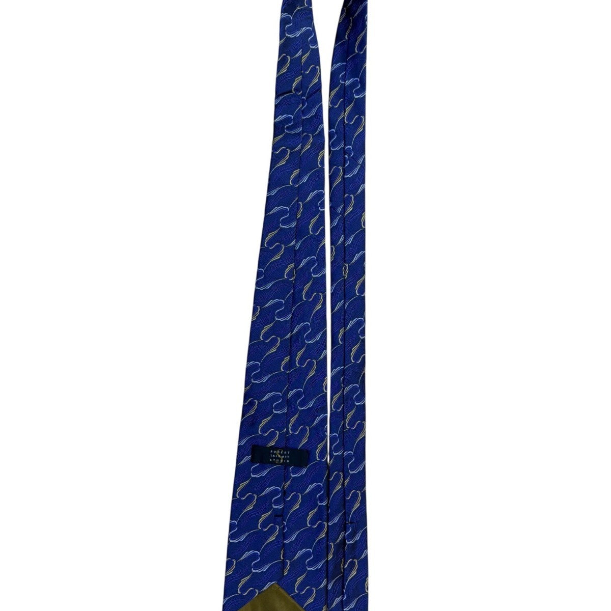 Robert Talbott Studio Mens Purple & Gold Silk Necktie Hand-Sewn Waves Pattern