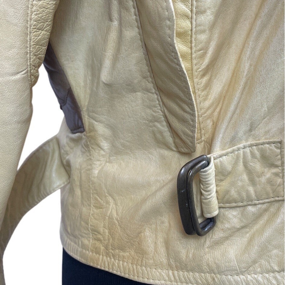 Robert Comstock Zip Up Yellow Rhino Leather Jacket Sz 6 (EU 38)