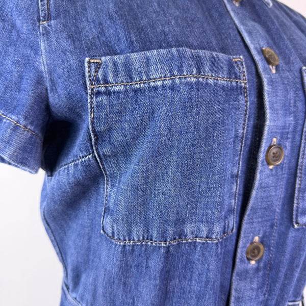 J. Crew Womens Blue Cotton Denim Belted Shirt Dress Pocket Detail Casual Size O