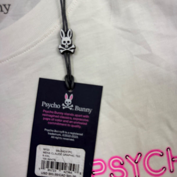 Psycho Bunny Mens White Graphic Tee Crewneck Logo Front & Back T-Shirt Sz 8