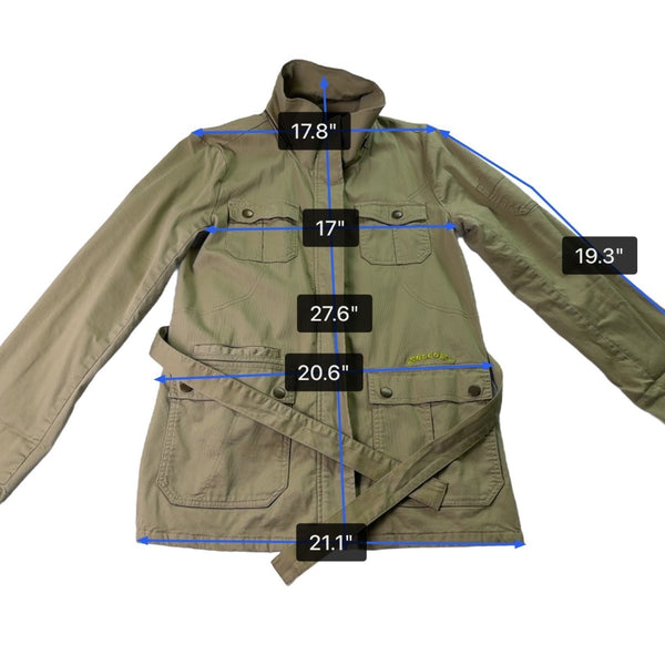 Volcom Women Khaki Cotton/Elastane Jacket Belted Military Style Size L