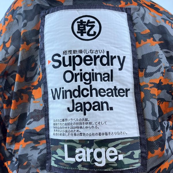 Superdry Mens Blue Windcheater Jacket Zip Closure Camouflage Lining Size L