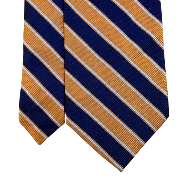 Paul Fredrick Mens Navy & Gold 100% Italian Silk Striped Hand-Tailored Tie