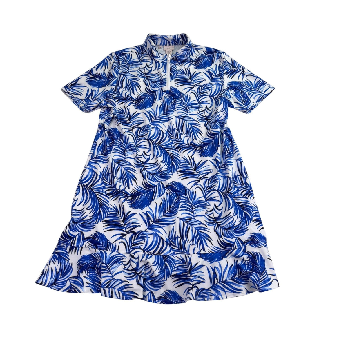 Tommy Bahama Womens Blue & White Dress Short Sleeve Zip Front Leaf Print Sz XL  