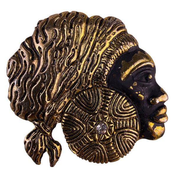 Gold Tone Womens Abstract Textured Brooch Decorative Button Face Design