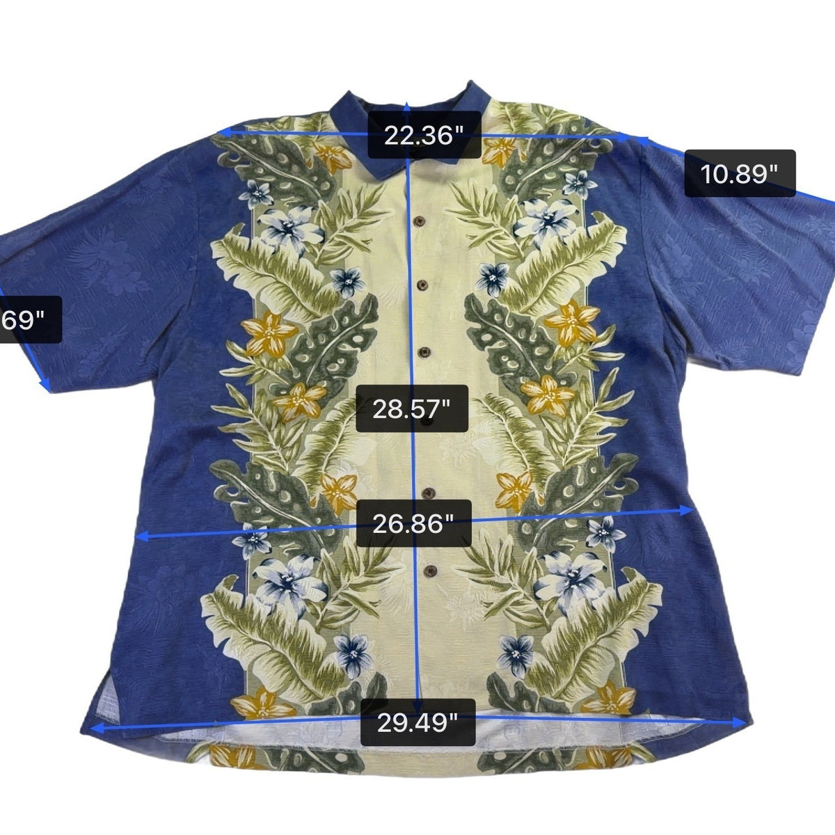 Tommy Bahama Mens Blue Yellow 100% Silk Hawaiian Button-Up Shirt Sz XXL