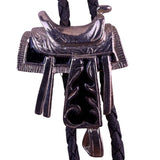 Silver-Toned & Black Western Enamel  Bolo Tie Braided Leather Cord Adjustable
