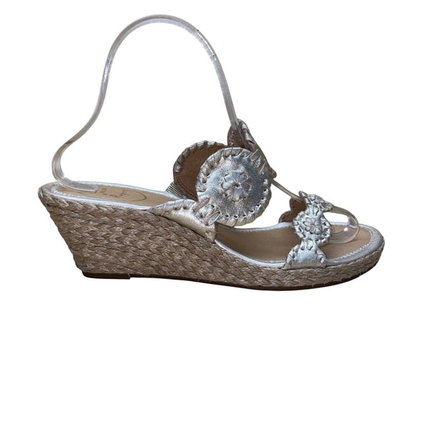 Jack Rogers Women’s Gold Metallic Floral Design Open Toe Wedge Sandals Size 8M