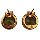 Ralph Lauren Womens Gold Tone Oval Green Crystal Stud Earrings