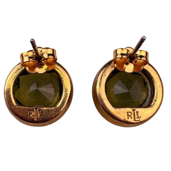 Ralph Lauren Womens Gold Tone Oval Green Crystal Stud Earrings