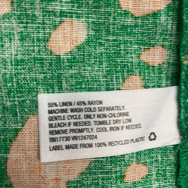 Vintage Green Short-Sleeve Button-Up Blouse With Orange Fruit & Leopard Print Li