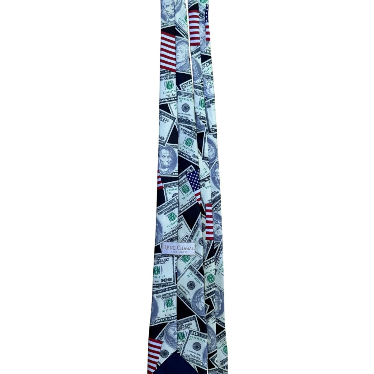 Rene Chagal Mens Multicolor Novelty Money & American Flag Tie