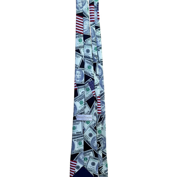 Rene Chagal Mens Multicolor Novelty Money & American Flag Tie