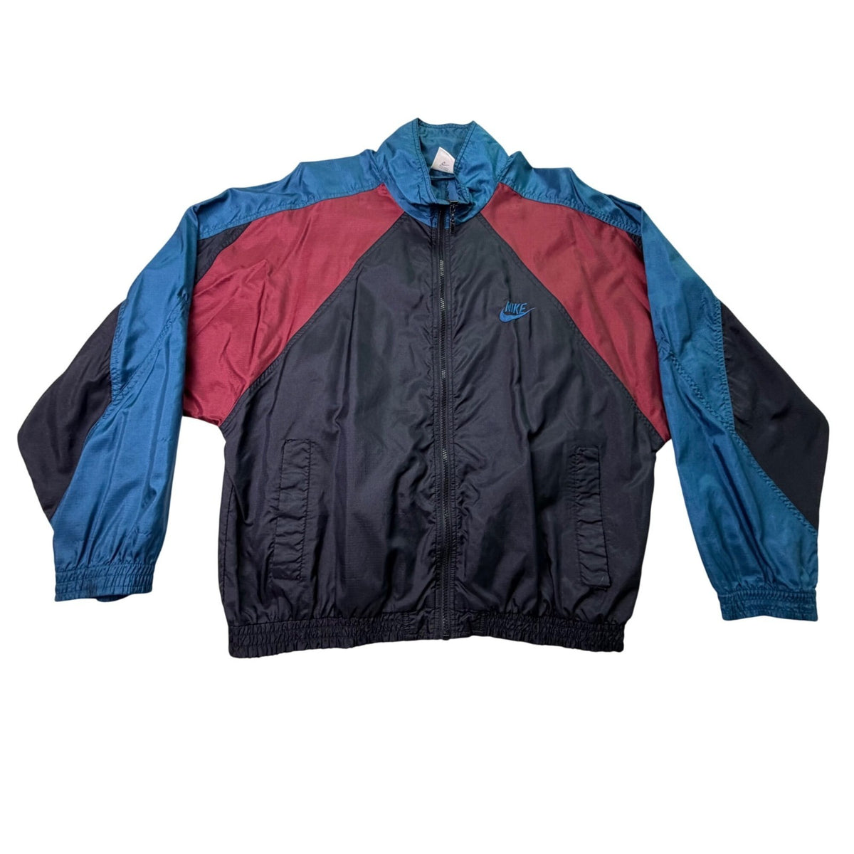 Nike Mens Black Teal Burgundy Nylon Windbreaker Jacket Full Zip Retro Style