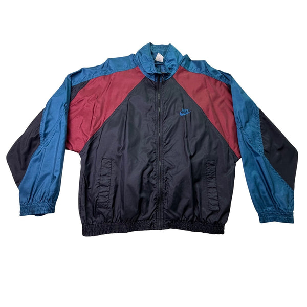 Nike Mens Black Teal Burgundy Nylon Windbreaker Jacket Full Zip Retro Style