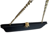 La France Women's Black Rhinestone Snap Closure Evening Clutch Gold Tone Sz S