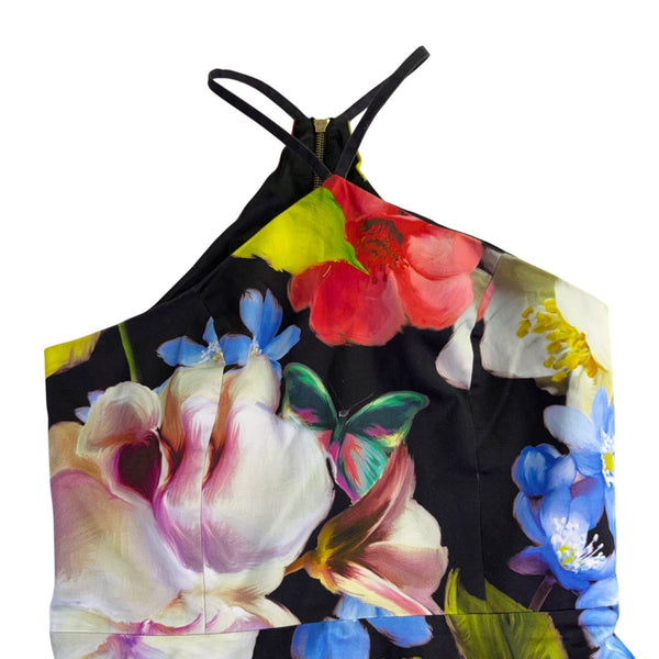 Ted Baker Womens Black Floral Halter Neck Midi Dress Size Size 2