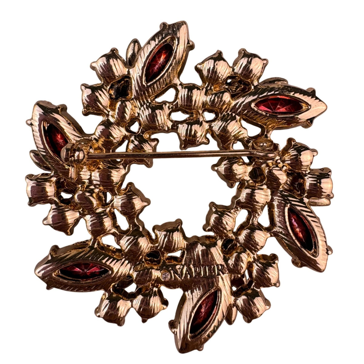 Napier Womens Gold Tone Red & Pink Rhinestone Wreath Brooch New In Box