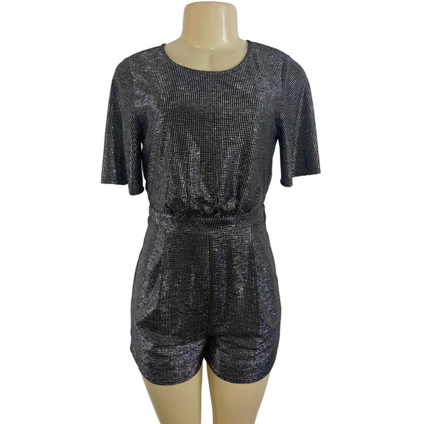 19 Cooper Women's Black and Silver Short Pants and Sleeve Jumpsuit Sz XS