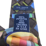 Ted Baker Mens Black Silk Geometric Tie Green & Blue Squares Modern Pattern