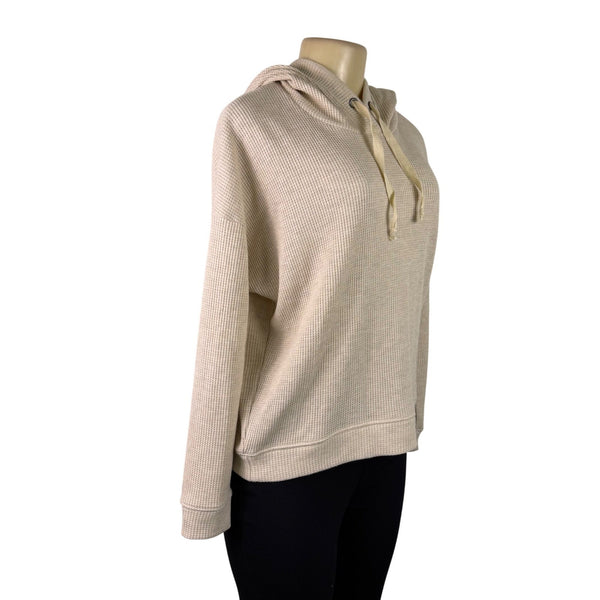 Rails Womens Heather Oatmeal Hooded Waffle Knit Pullover Hoodie Sz M