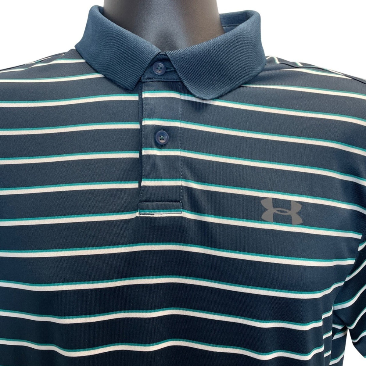 Under Armour Mens Navy Striped HeatGear Polo Shirt Loose Fit Size S