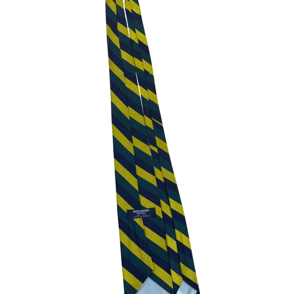 Vintage Brooks Brothers Yellow & Green Striped Silk Tie Woven In England
