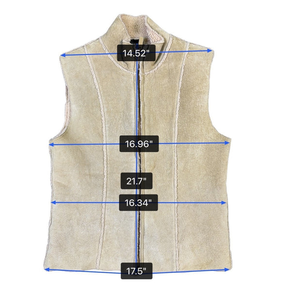 Express Womens Beige Faux Leather Sherpa Lined Zip-Up Vest Size XS