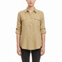 Ralph Lauren Womens Beige Linen Long Sleeve Utility Shirt Button Front Size XL