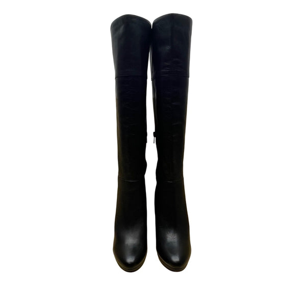 Audrey Brooke Women’s Black Leather Knee-High Stiletto Heel Boots Size 7.5M