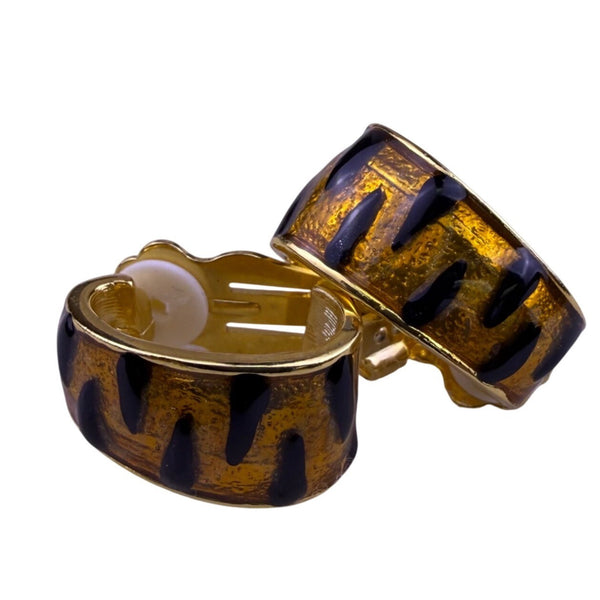 Vintage Enamel Tiger Print Jewelry Set Gold Tone Necklace Bracelet Earrings