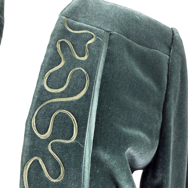 Galerias Preciados Womens Green Velvet Embroidered Open Front Blazer Sz 46