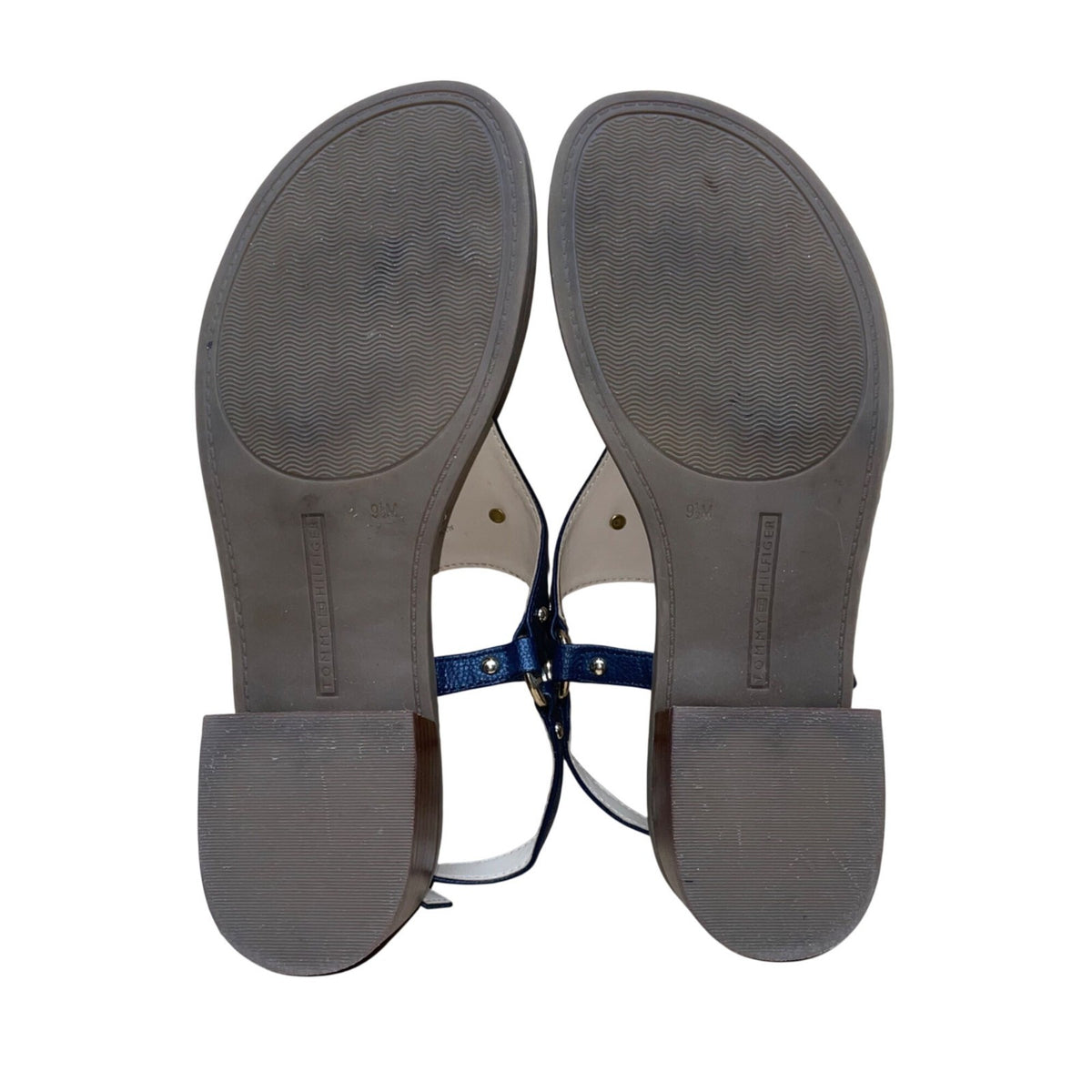 Tommy Hilfiger Women’s Navy Blue Golden Logo Detail Block Heel Sandals Size 9.5
