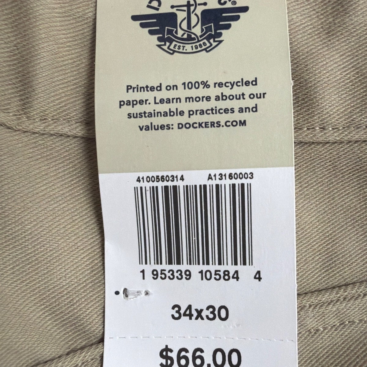 Dockers Mens Beige Straight-Leg Pants Stretch Casual Wear Durable  Size 34