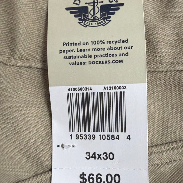 Dockers Mens Beige Straight-Leg Pants Stretch Casual Wear Durable  Size 34