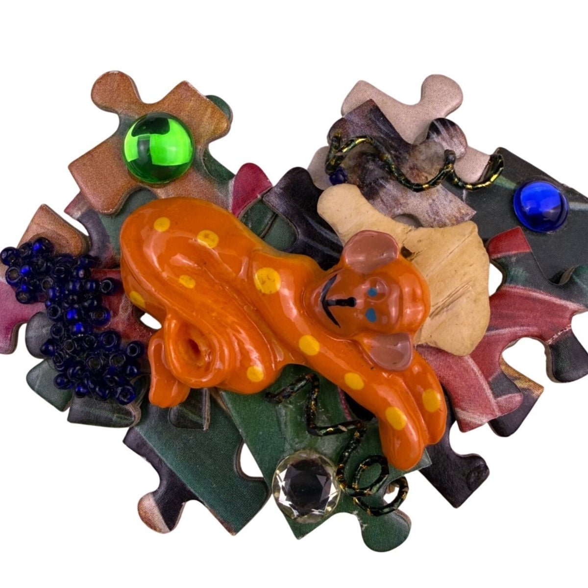 Handmade Unbranded Multicolor Ceramic & Puzzle Piece Art Brooch Unique