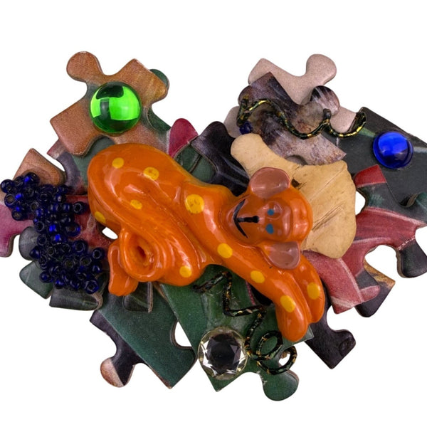 Handmade Unbranded Multicolor Ceramic & Puzzle Piece Art Brooch Unique