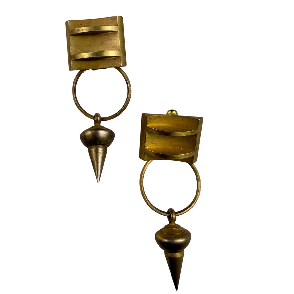 Vintage Unknown Gold Tone Various Metal Dangle Earrings With Geometric Shapes
