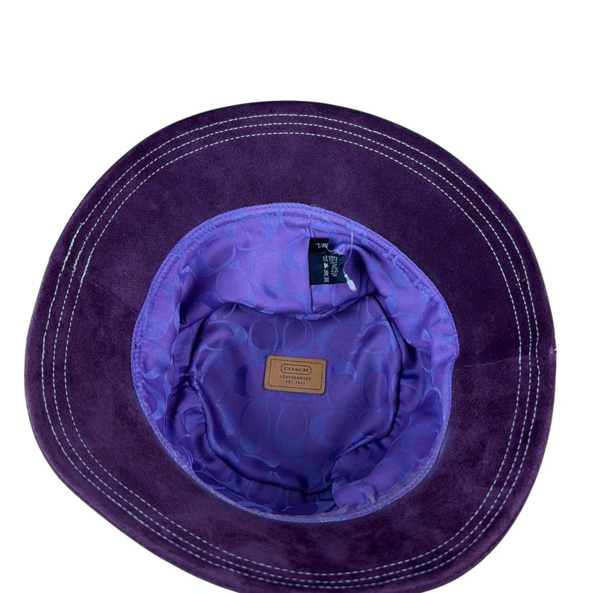 Coach Womens Burgundy Leather Bucket Hat M/L Adjustable Stylish Design