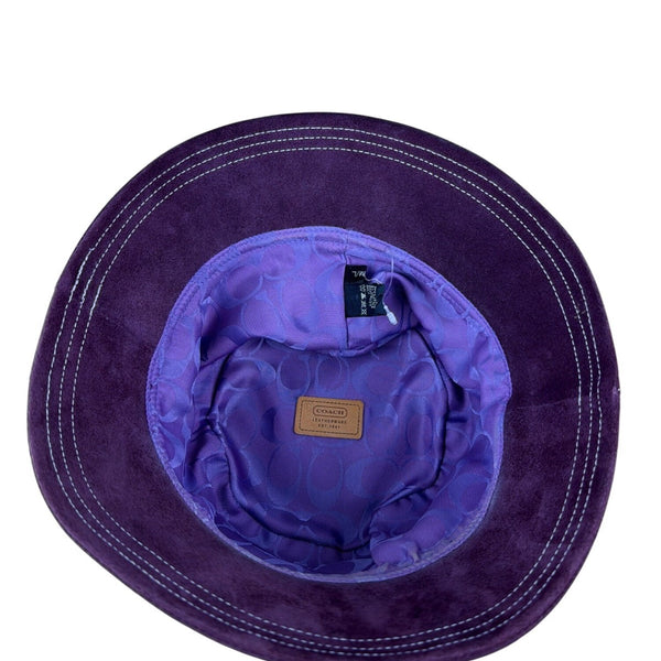 Coach Womens Burgundy Leather Bucket Hat M/L Adjustable Stylish Design