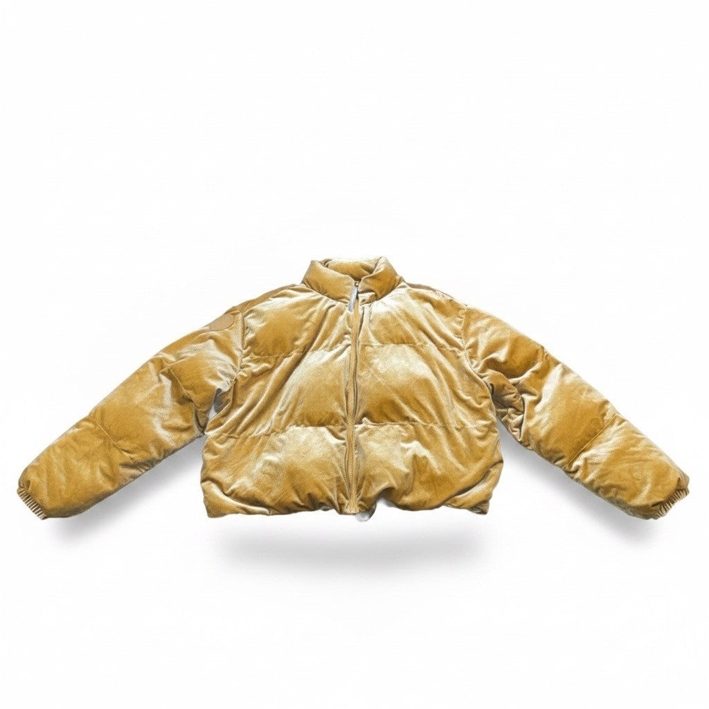 Fabletics Women Gold Velvet Puffer Jacket Zip-Up Winter Outerwear Size XXL